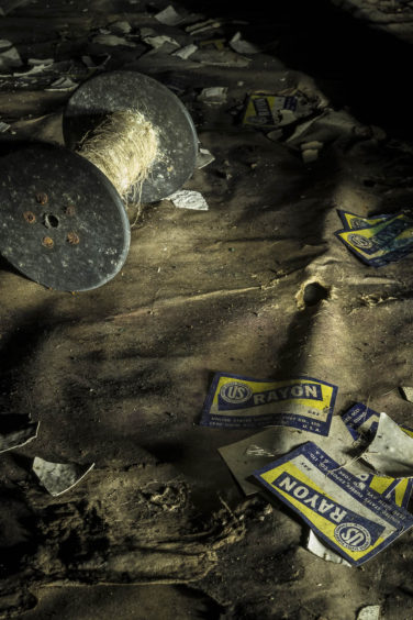 Table with materials in abandoned mill in Lonaconig Maryland