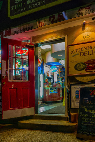Rittenhouse delicatessan in Ardmore Pennsylvania at night