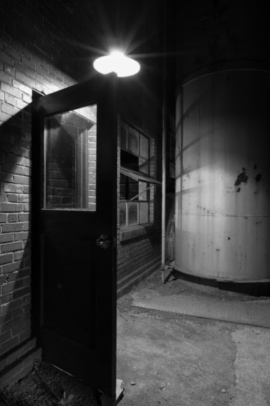 Doorway at Sloss Furnace in Birmingham Alabama at night