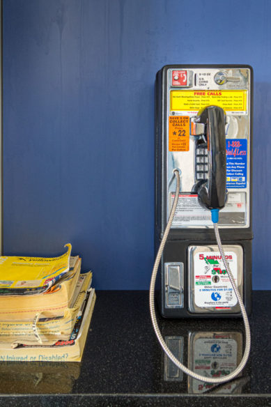 Pay telephone and phone books at rest stop in Chester Pennsylvania