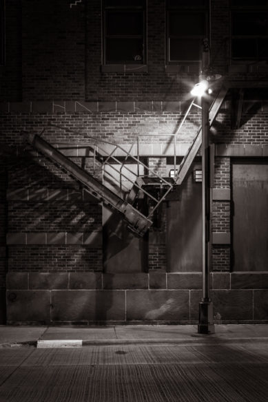 Fire escape in Duluth Minnesota at night