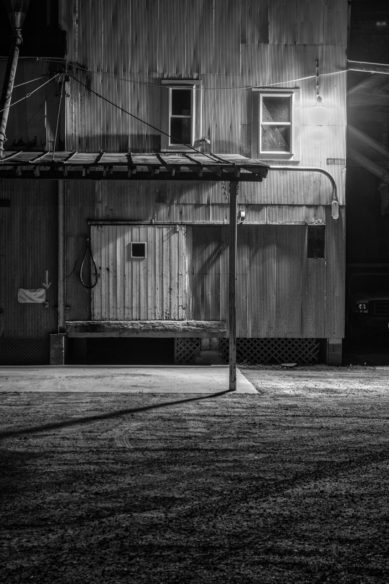 Door and windows of mill in Hamilton Junction Virginia at night