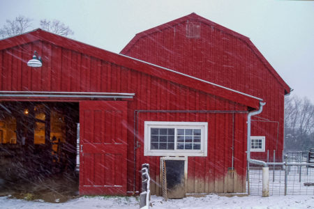 Frying Pan Farm Park barn during snowstorm