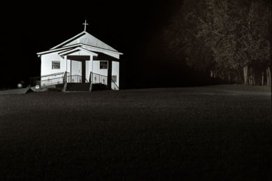 Rural church at night outside Montgomery Alabama