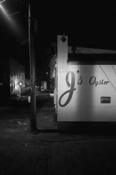 J's Oyster restaurant in Portland Maine at night