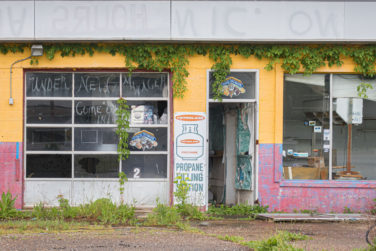 Abandoned gas station front in Tappan Lake Ohio